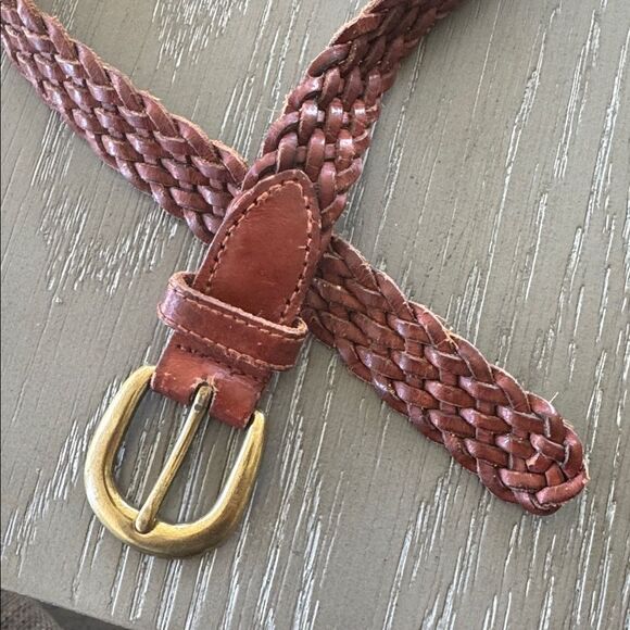Fossil Braided Brown Leather Belt with Solid Brass Antiqued Gold Buckle Size S - Picture 9 of 12
